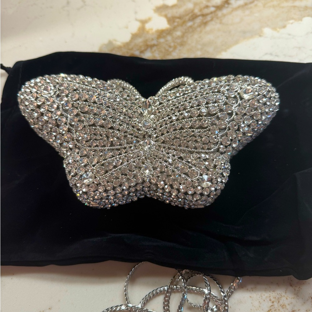 Swarovski Elements Silver Crystal Butterfly 3 Way Clutch, Crossbody or Shoulder